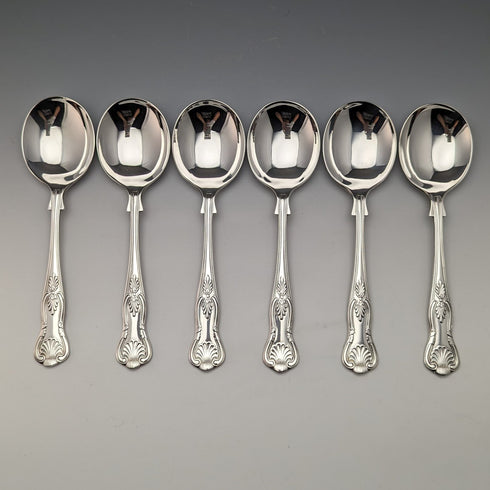 British Vintage Silver Plated Soup Spoons Set of 6 in Osborne Paper Box